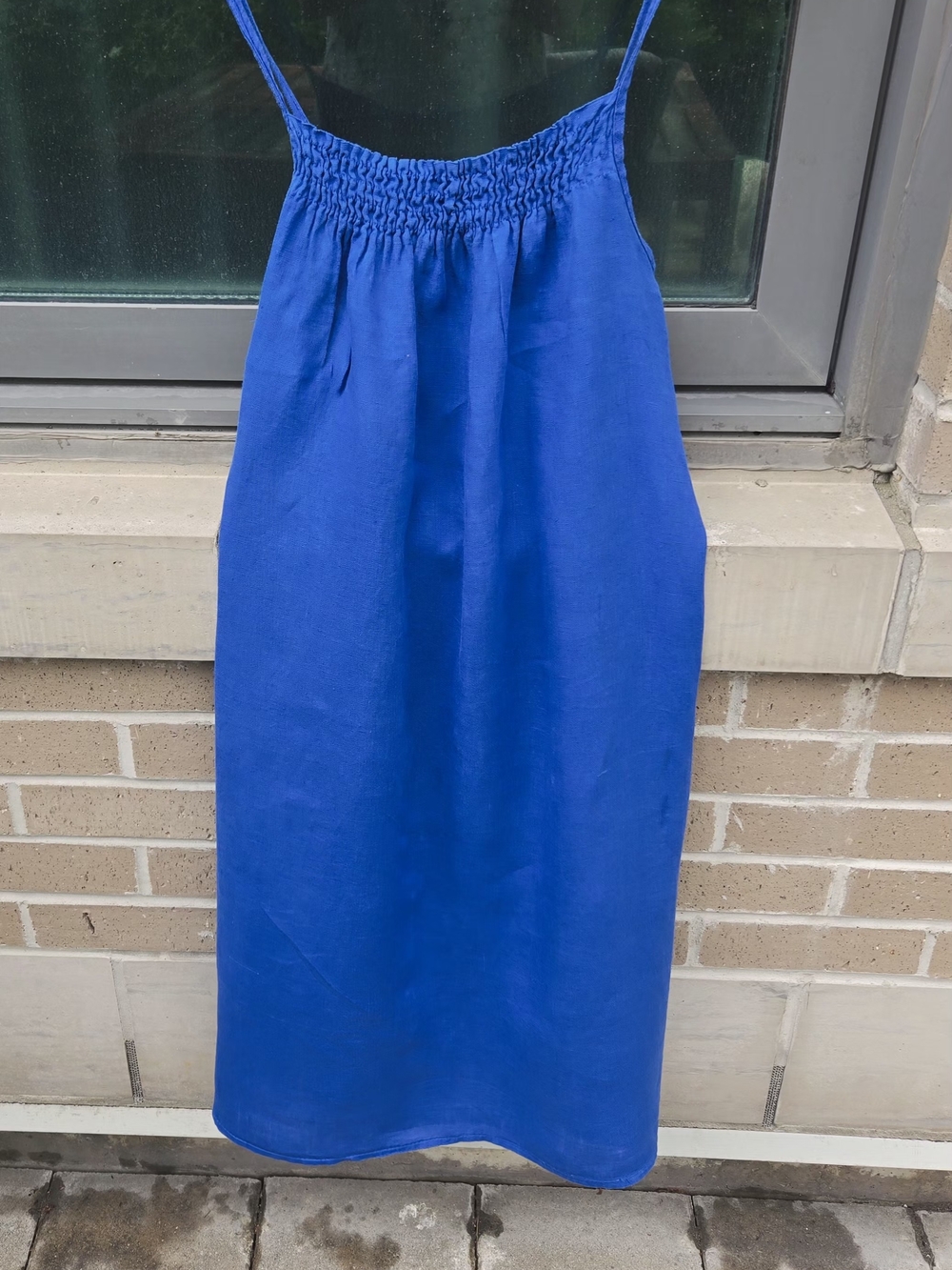 Linen Stella Martini Sleek Royal Blue Smocked-Top Midi Dress Size L